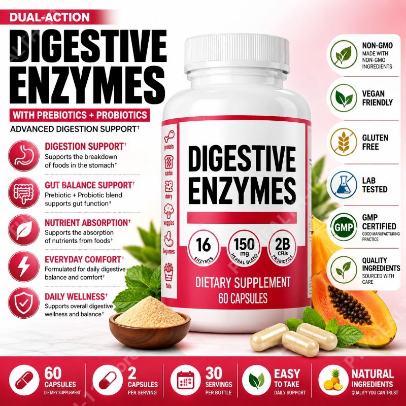 Digestive Enzyme Blend - Prebiyotik ve Probiyotik İçeren Sindirim Enzimleri