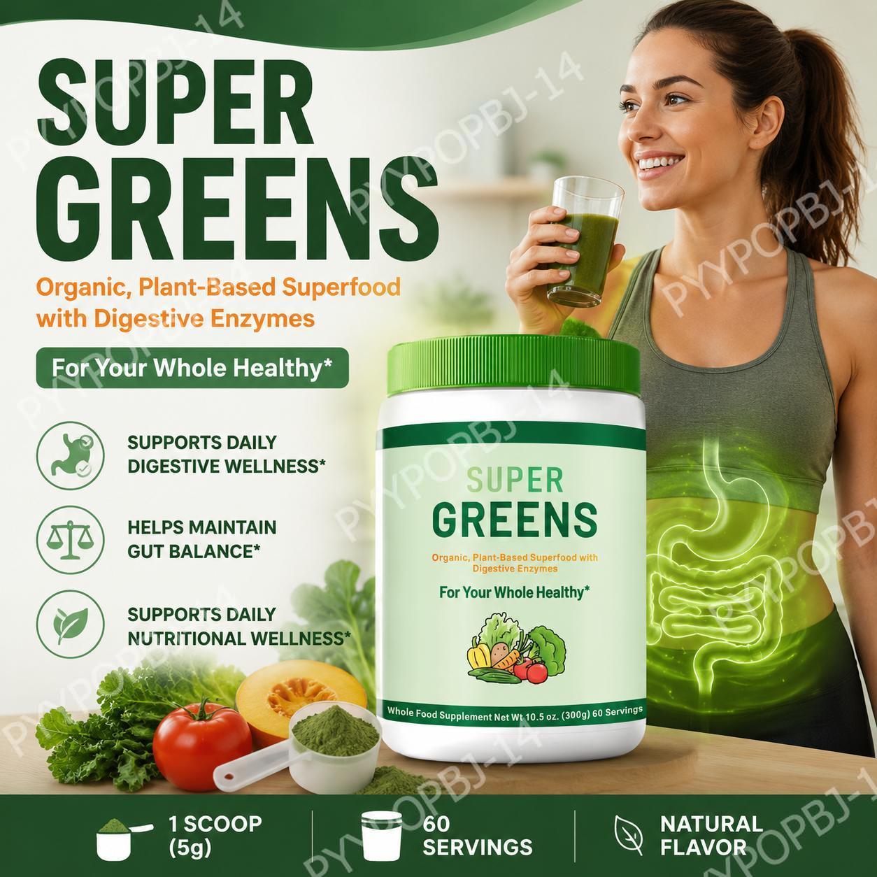 Digestive Enzyme Blend - Super Greens Tozu Organik Bitki Bazlı